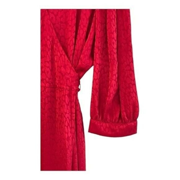 Michael Kors $175 Red Wrap Cheetah Half Sleeves Midi Dress Size XS - Picture 4 of 4